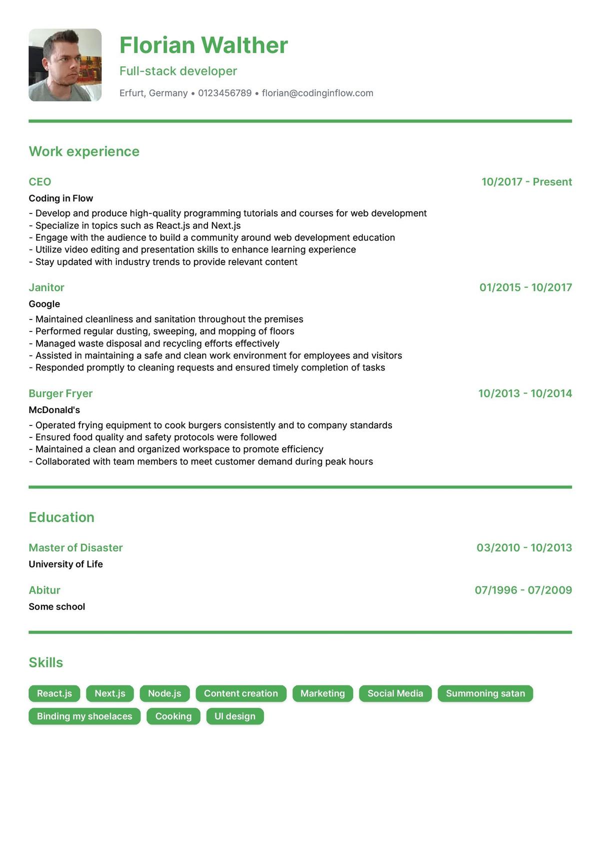 Resume preview